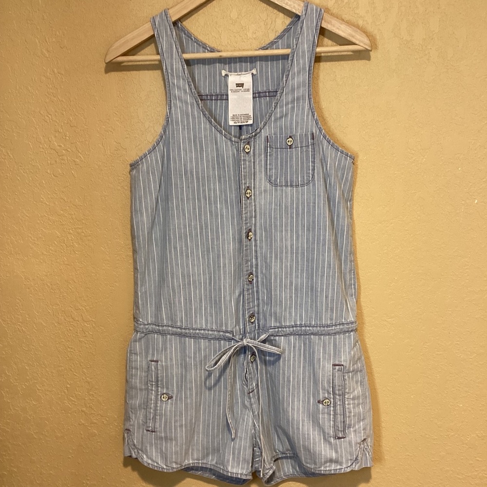 Vintage Levi's Striped Women size Extra Small 100% Cotton Denim Romper‎